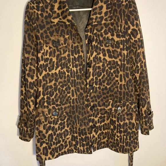 Leopard animal print sexy as F jacket trench 3/4 length size s. Trench coat - Picture 7 of 11